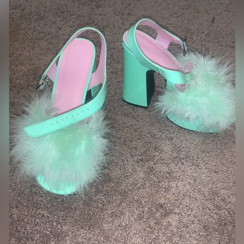 Mint Green Feathered Women's Heels